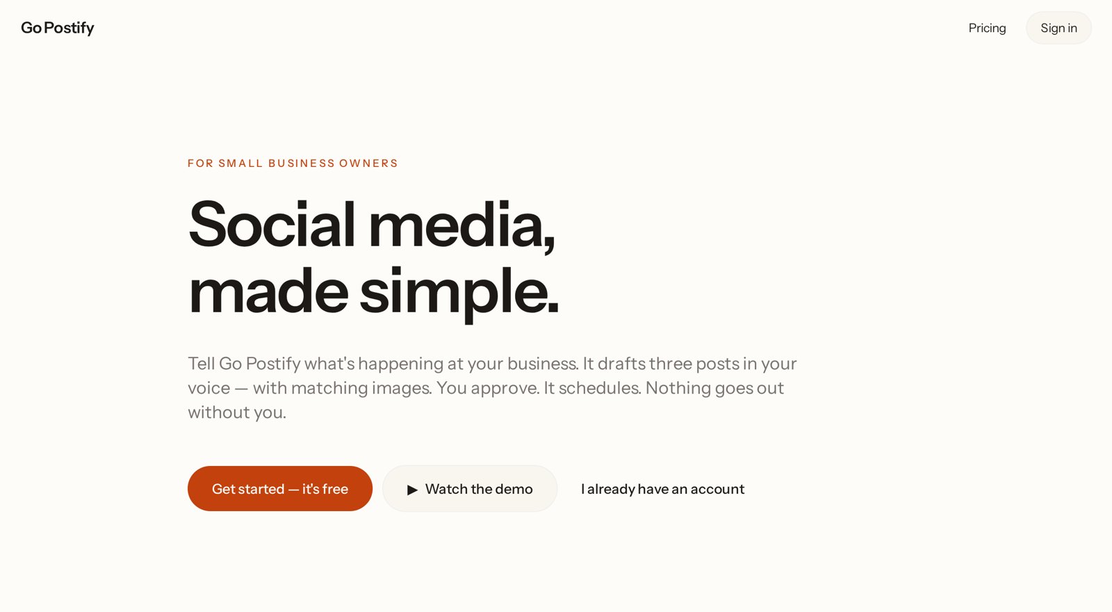Screenshot of the GoPostify website homepage